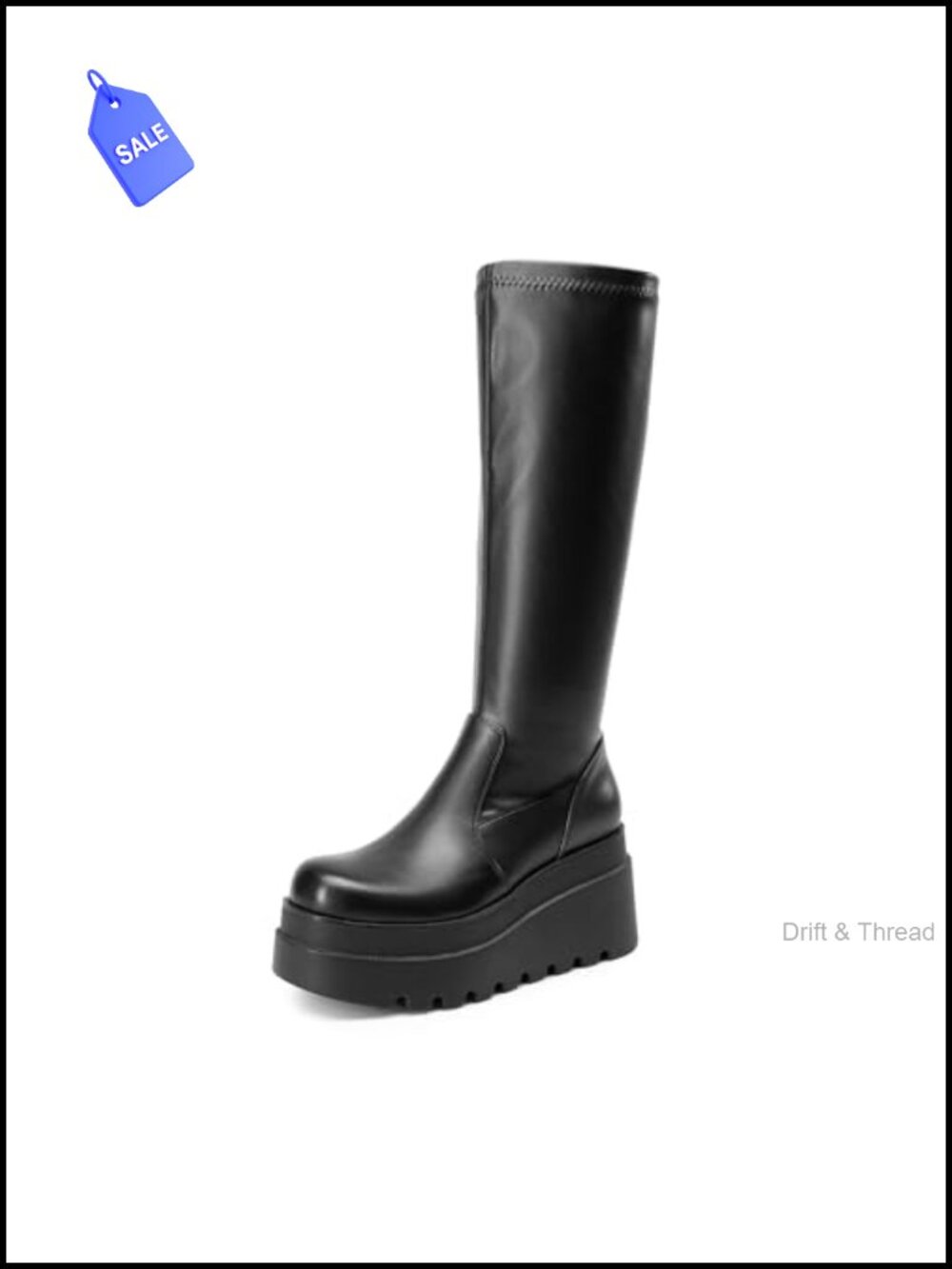 Women's Platform Knee High Round Toe Boots PU Leather